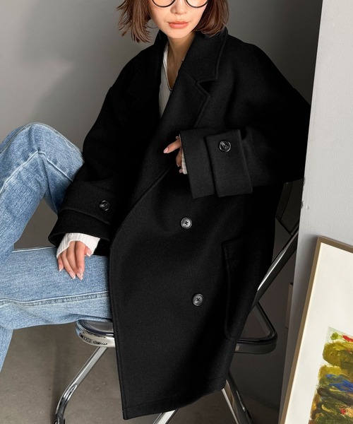 classicalelf(クラシカルエルフ)の「トレンドを先取り♪こなれ感UP、ダブルボタンジャケットメルトンコート(ミドル丈)(チェスターコート・レディース・ダークブラウン/ブラック/杢グレー・SMALL/MEDIUM/LARGE/X-LARGE)」の19枚目の写真