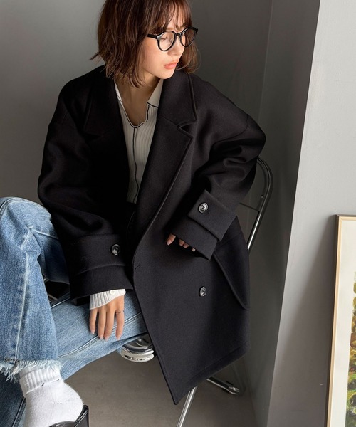 classicalelf(クラシカルエルフ)の「トレンドを先取り♪こなれ感UP、ダブルボタンジャケットメルトンコート(ミドル丈)(チェスターコート・レディース・ダークブラウン/ブラック/杢グレー・SMALL/MEDIUM/LARGE/X-LARGE)」の18枚目の写真