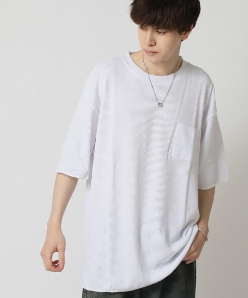 ARCADE(アーケード)の「サーマル ワッフル オーバーサイズ ポケットTシャツ Skkone Collection(Tシャツ/カットソー・メンズ・ホワイト/杢グレー/ブラック・M/L)」の1枚目の写真