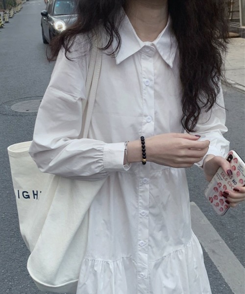 Miniministore（ミニミニストア）の「ティアードチュニックシャツ フレアシャツ（シャツワンピース・レディース・ブラック/ホワイト・M/L）」の15枚目の写真