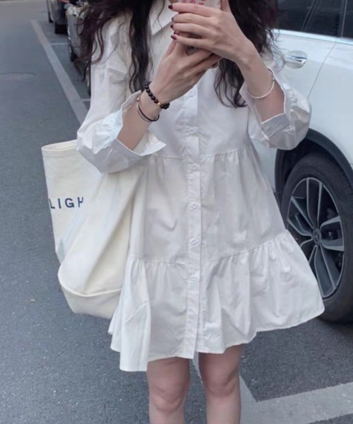 Miniministore（ミニミニストア）の「ティアードチュニックシャツ フレアシャツ（シャツワンピース・レディース・ブラック/ホワイト・M/L）」の16枚目の写真