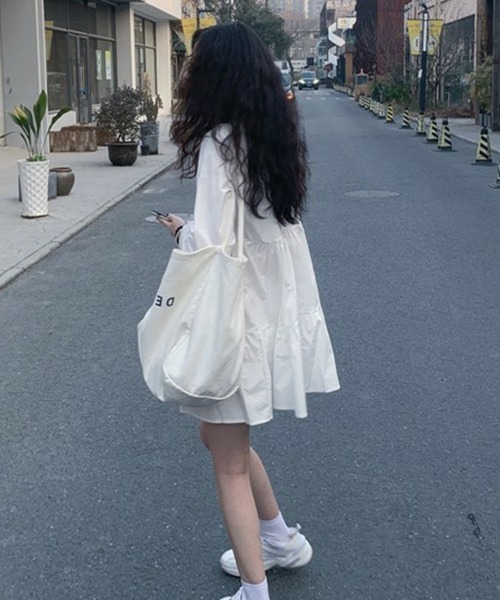 Miniministore（ミニミニストア）の「ティアードチュニックシャツ フレアシャツ（シャツワンピース・レディース・ブラック/ホワイト・M/L）」の18枚目の写真
