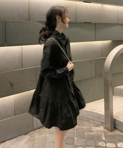 Miniministore（ミニミニストア）の「ティアードチュニックシャツ フレアシャツ（シャツワンピース・レディース・ブラック/ホワイト・M/L）」の20枚目の写真