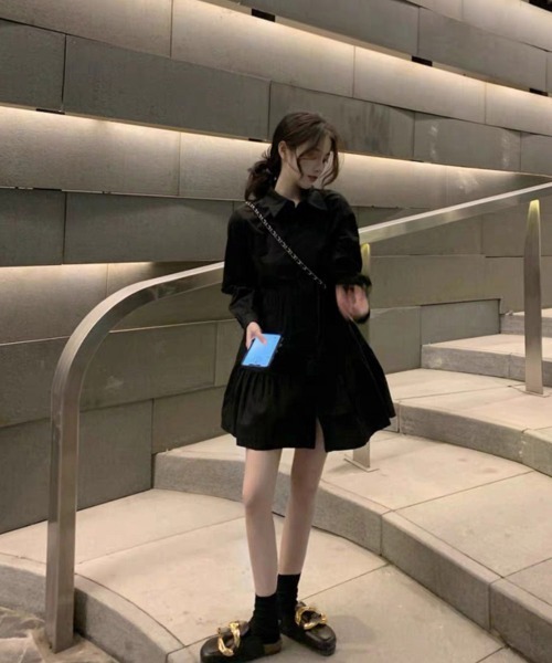 Miniministore（ミニミニストア）の「ティアードチュニックシャツ フレアシャツ（シャツワンピース・レディース・ブラック/ホワイト・M/L）」の21枚目の写真