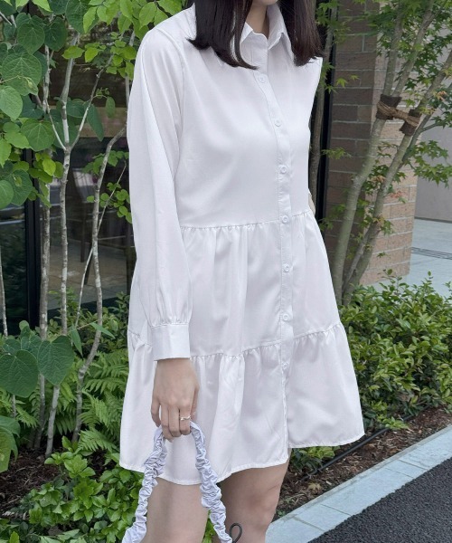 Miniministore（ミニミニストア）の「ティアードチュニックシャツ フレアシャツ（シャツワンピース・レディース・ブラック/ホワイト・M/L）」の7枚目の写真