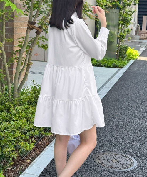 Miniministore（ミニミニストア）の「ティアードチュニックシャツ フレアシャツ（シャツワンピース・レディース・ブラック/ホワイト・M/L）」の4枚目の写真