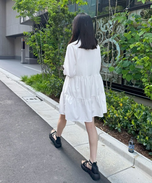 Miniministore（ミニミニストア）の「ティアードチュニックシャツ フレアシャツ（シャツワンピース・レディース・ブラック/ホワイト・M/L）」の3枚目の写真