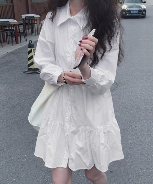 Miniministore（ミニミニストア）の「ティアードチュニックシャツ フレアシャツ（シャツワンピース・レディース・ブラック/ホワイト・M/L）」の14枚目の写真
