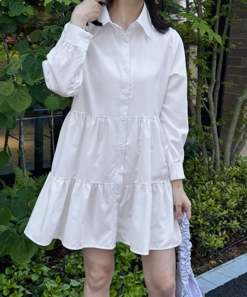 Miniministore（ミニミニストア）の「ティアードチュニックシャツ フレアシャツ（シャツワンピース・レディース・ブラック/ホワイト・M/L）」の8枚目の写真