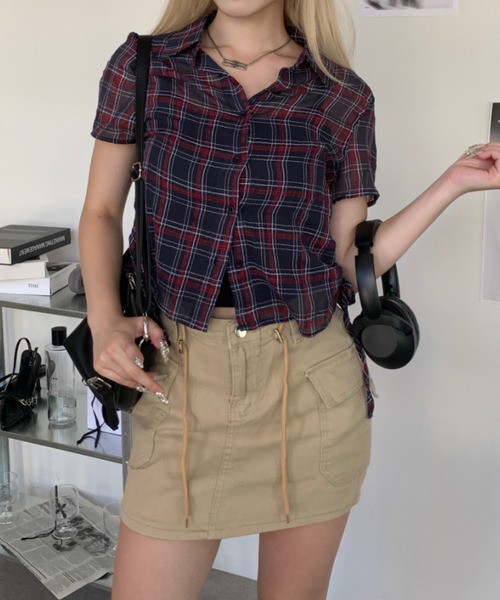 Teem Store(チームストア)の「サイドシャーリングコンパクト シアーチェック半袖シャツ(シャツ/ブラウス・レディース・ホワイト/ネイビー・F)」の18枚目の写真