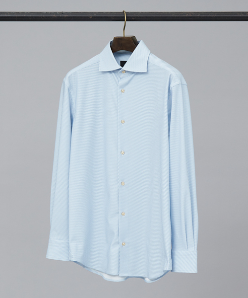 ABAHOUSE(アバハウス)の「【FLEX SHIRTS】ドライメッシュ 360°ストレッチ ジャージシャツ(シャツ/ブラウス・メンズ・サックスブルー/アイボリー/ダークネイビー・44/46/48/50)」の1枚目の写真