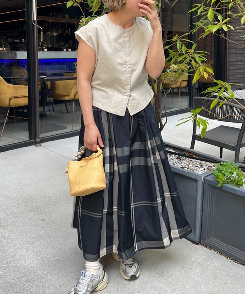 StyleSea（スタイルシー）の「チェック柄タフタスカート（スカート・レディース・ブラック/ベージュ/グレー/ブラウン/カーキ/ネイビー/グレイッシュベージュ/マルチ/ブルー/グリーン/オレンジ/ブルー系その他/ピンク/イエロー・FREE）」の22枚目の写真