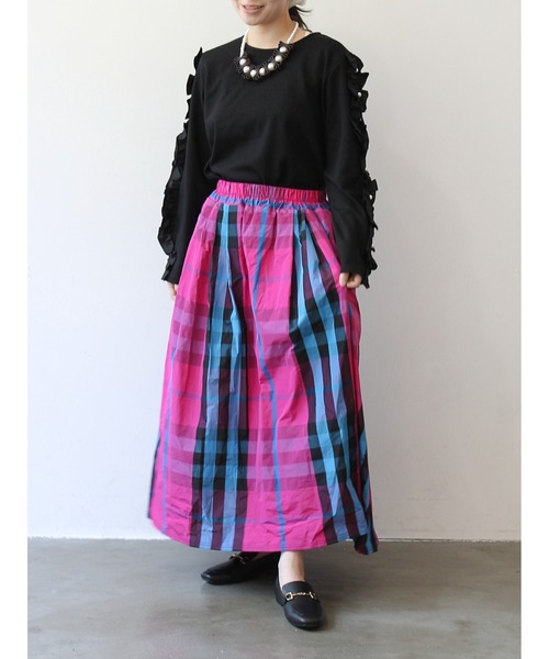 StyleSea（スタイルシー）の「チェック柄タフタスカート（スカート・レディース・ブラック/ベージュ/グレー/ブラウン/カーキ/ネイビー/グレイッシュベージュ/マルチ/ブルー/グリーン/オレンジ/ブルー系その他/ピンク/イエロー・FREE）」の18枚目の写真