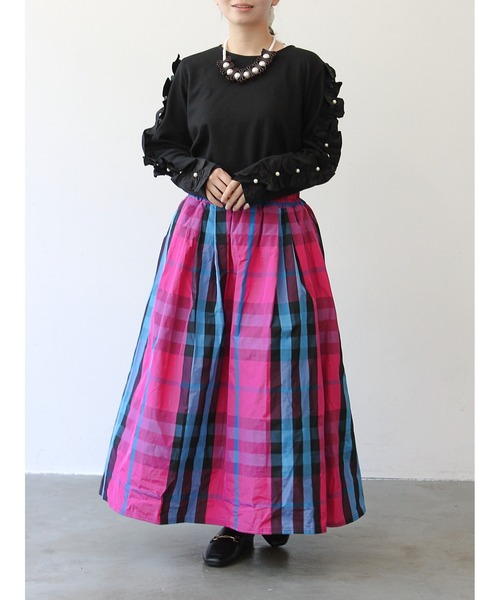 StyleSea（スタイルシー）の「チェック柄タフタスカート（スカート・レディース・ブラック/ベージュ/グレー/ブラウン/カーキ/ネイビー/グレイッシュベージュ/マルチ/ブルー/グリーン/オレンジ/ブルー系その他/ピンク/イエロー・FREE）」の19枚目の写真