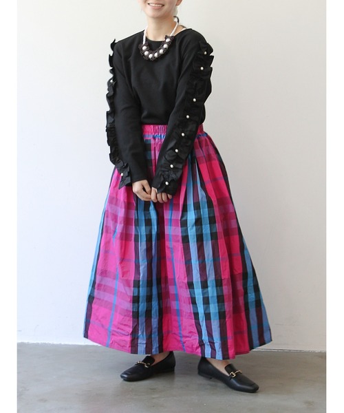 StyleSea（スタイルシー）の「チェック柄タフタスカート（スカート・レディース・ブラック/ベージュ/グレー/ブラウン/カーキ/ネイビー/グレイッシュベージュ/マルチ/ブルー/グリーン/オレンジ/ブルー系その他/ピンク/イエロー・FREE）」の20枚目の写真