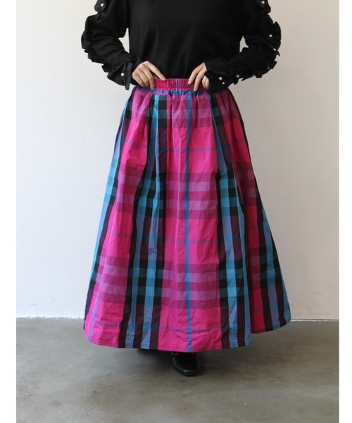 StyleSea（スタイルシー）の「チェック柄タフタスカート（スカート・レディース・ブラック/ベージュ/グレー/ブラウン/カーキ/ネイビー/グレイッシュベージュ/マルチ/ブルー/グリーン/オレンジ/ブルー系その他/ピンク/イエロー・FREE）」の15枚目の写真
