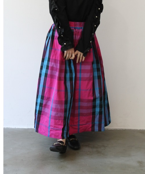 StyleSea（スタイルシー）の「チェック柄タフタスカート（スカート・レディース・ブラック/ベージュ/グレー/ブラウン/カーキ/ネイビー/グレイッシュベージュ/マルチ/ブルー/グリーン/オレンジ/ブルー系その他/ピンク/イエロー・FREE）」の16枚目の写真