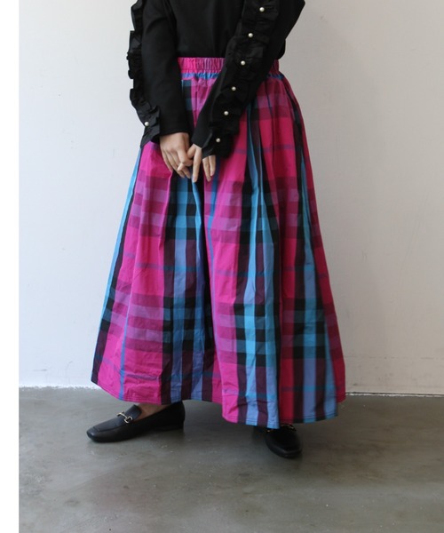 StyleSea（スタイルシー）の「チェック柄タフタスカート（スカート・レディース・ブラック/ベージュ/グレー/ブラウン/カーキ/ネイビー/グレイッシュベージュ/マルチ/ブルー/グリーン/オレンジ/ブルー系その他/ピンク/イエロー・FREE）」の17枚目の写真