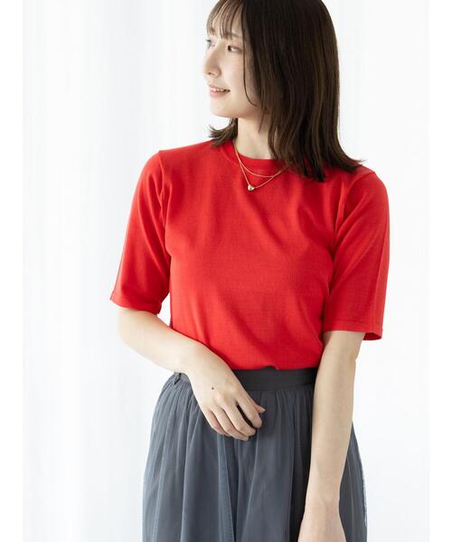 Te chichi TERRASSE（テチチテラス）の「【抗菌防臭】ハーフスリーブニット（ニット/セーター・レディース・レッド/ネイビー/ブラック/オフホワイト/ブルー・F）」の5枚目の写真