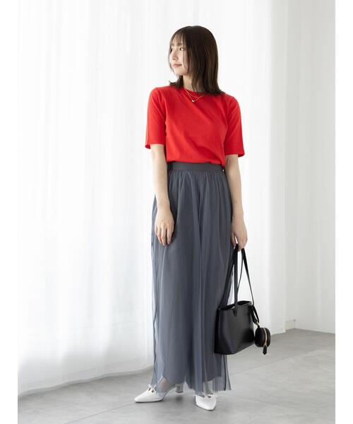 Te chichi TERRASSE（テチチテラス）の「【抗菌防臭】ハーフスリーブニット（ニット/セーター・レディース・レッド/ネイビー/ブラック/オフホワイト/ブルー・F）」の6枚目の写真