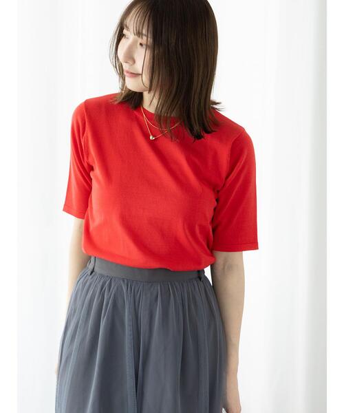 Te chichi TERRASSE（テチチテラス）の「【抗菌防臭】ハーフスリーブニット（ニット/セーター・レディース・レッド/ネイビー/ブラック/オフホワイト/ブルー・F）」の8枚目の写真