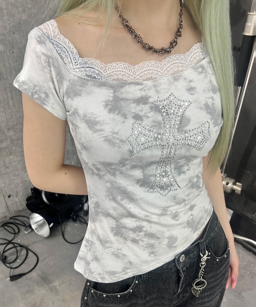 Figments（フィグメンツ）の「オフショルクロスピチＴ（Tシャツ/カットソー・メンズ・ホワイト/ブラック・FREE）」の4枚目の写真