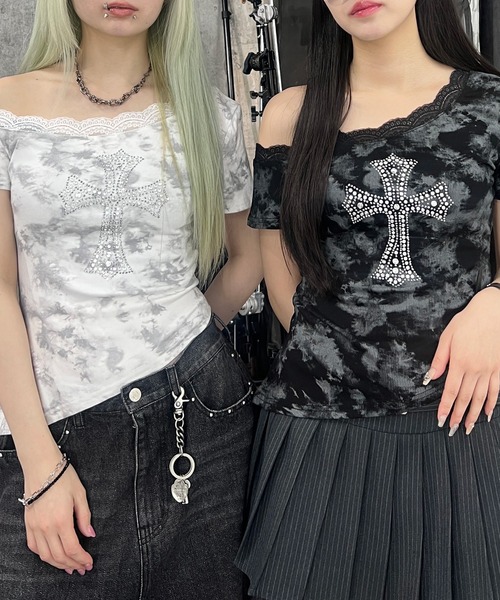 Figments（フィグメンツ）の「オフショルクロスピチＴ（Tシャツ/カットソー・メンズ・ホワイト/ブラック・FREE）」の9枚目の写真