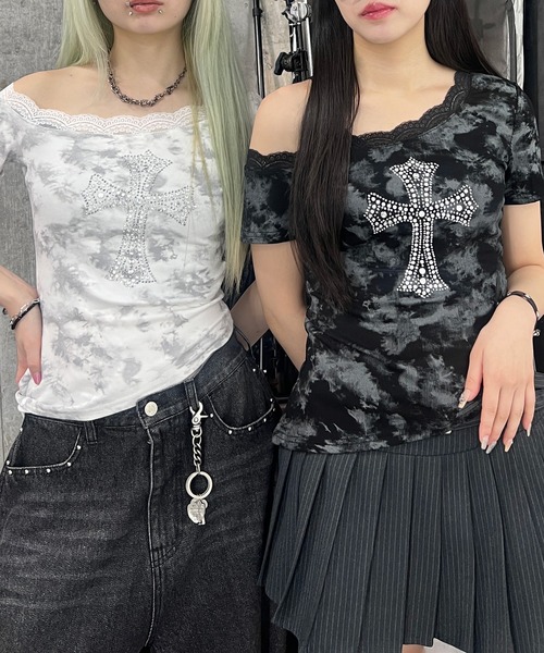 Figments（フィグメンツ）の「オフショルクロスピチＴ（Tシャツ/カットソー・メンズ・ホワイト/ブラック・FREE）」の10枚目の写真