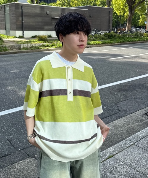 Ryo - Mulch Border Polo Knit / マルチボーダーポロニット made