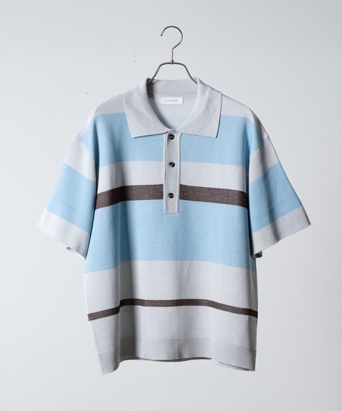 INTER FACTORY(インターファクトリー)の「Ryo - Mulch Border Polo Knit / マルチボーダーポロニット made in INTER FACTORY(ニット/セーター・メンズ・ライトブルー/ライム・MEDIUM/LARGE)」の12枚目の写真