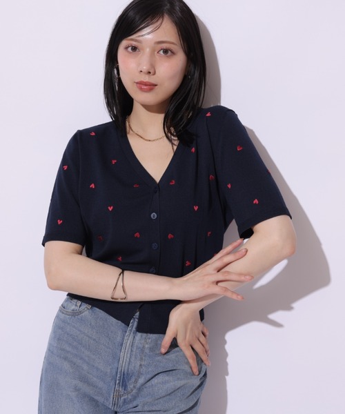 Mystrada（マイストラーダ）の「ハート刺繍半袖カーデ（ニット