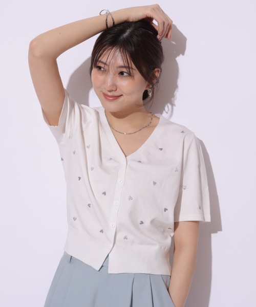 ハート刺繍半袖カーデ（ニット/セーター）｜Mystrada（マイ