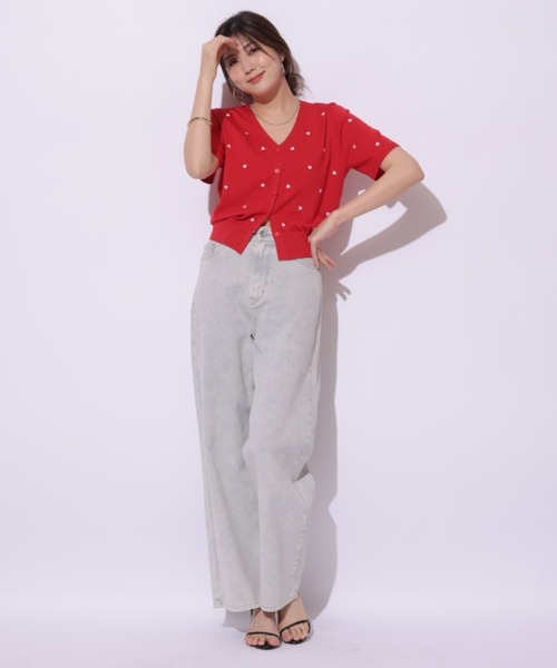 Mystrada（マイストラーダ）の「ハート刺繍半袖カーデ（ニット