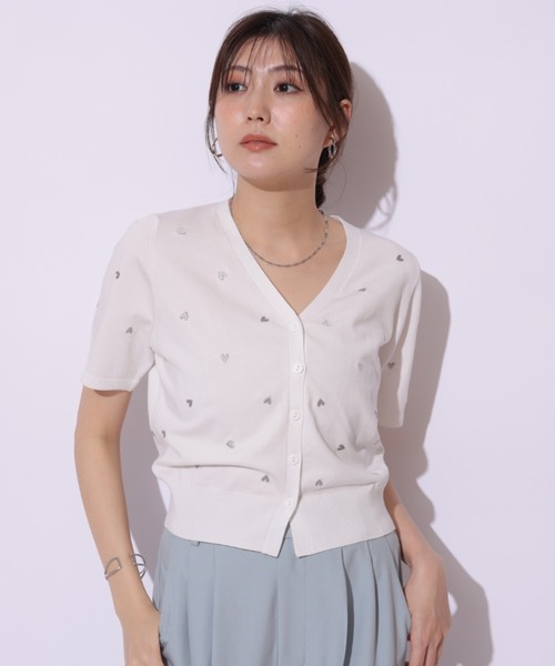 Mystrada（マイストラーダ）の「ハート刺繍半袖カーデ（ニット