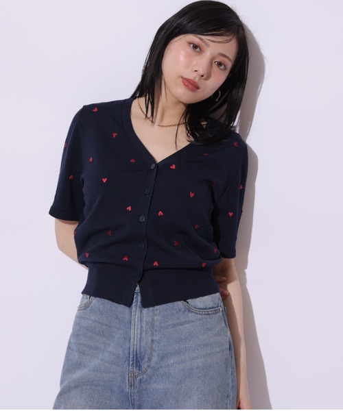 【新品】マイストラーダ　半袖ハート刺繍カーディガン ハート刺繍半袖カーデ（ニット/セーター）｜Mystrada（マイ