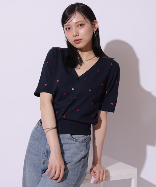 美品★Mystrada マイストラーダ　ハート刺繍ベロアロンＴ　ボルドー スタッフコーディネート】ハート刺繍ベロアロンT｜yumi｜Mystrada