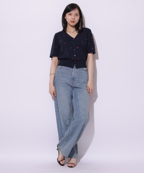 Mystrada（マイストラーダ）の「ハート刺繍半袖カーデ（ニット