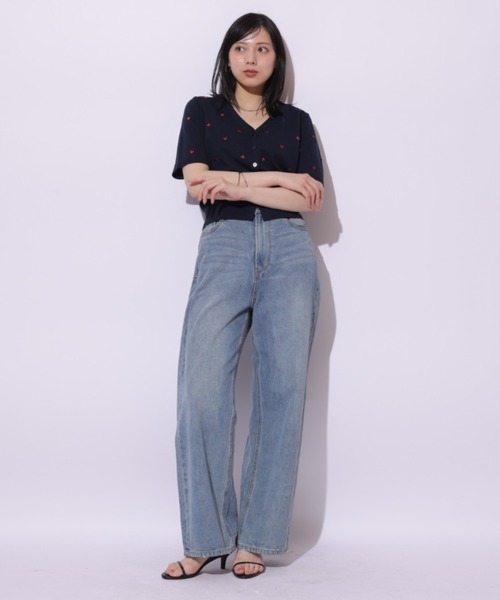 Mystrada（マイストラーダ）の「ハート刺繍半袖カーデ（ニット