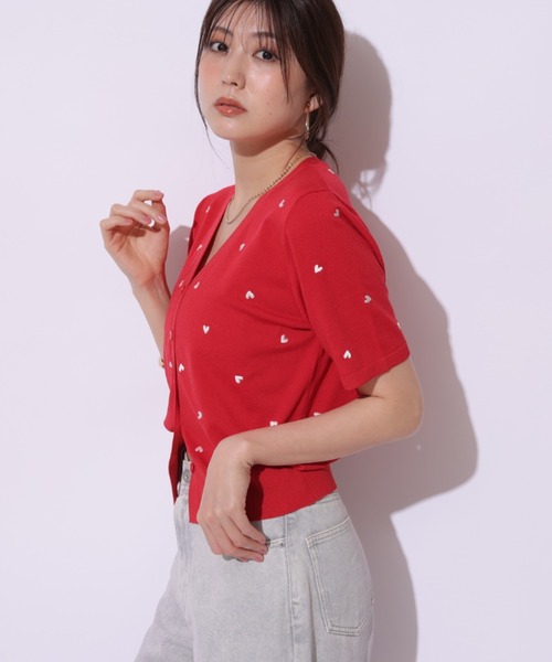 Mystrada（マイストラーダ）の「ハート刺繍半袖カーデ（ニット