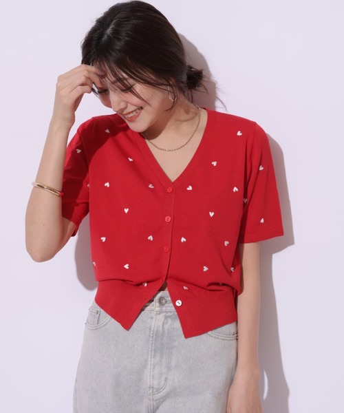 Mystrada（マイストラーダ）の「ハート刺繍半袖カーデ（ニット