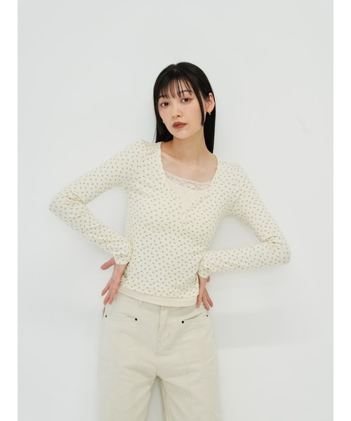 Enewd nina（エニュードニーナ）の「【zozo限定】フラワー レース レイヤード ロング トップス（Tシャツ/カットソー・レディース・アイボリー/ネイビー/グレー・FREE）」の15枚目の写真