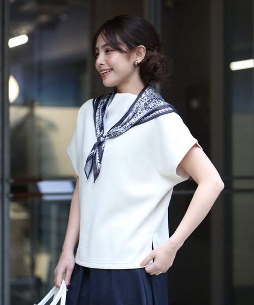 Ehre style(エーレスタイル)の「スカーフ付き着こなし3通り♪総ゴムスカート(スカート・レディース・アイボリー/ブラック/ネイビー・FREE)」の18枚目の写真