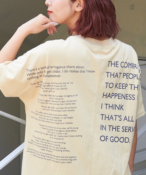 CUBE SUGAR（キューブシュガー）の「32s天竺バックロゴドルマンTシャツ（Tシャツ/カットソー・レディース・マルチ/ホワイト/グリーン/スミクロ/イエロー/ベージュ・M）」の3枚目の写真