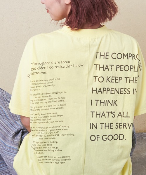 CUBE SUGAR（キューブシュガー）の「32s天竺バックロゴドルマンTシャツ（Tシャツ/カットソー・レディース・マルチ/ホワイト/グリーン/スミクロ/イエロー/ベージュ・M）」の5枚目の写真