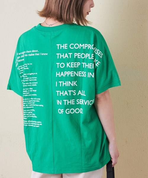 CUBE SUGAR（キューブシュガー）の「32s天竺バックロゴドルマンTシャツ（Tシャツ/カットソー・レディース・マルチ/ホワイト/グリーン/スミクロ/イエロー/ベージュ・M）」の4枚目の写真