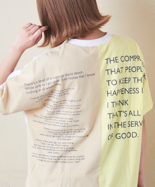 CUBE SUGAR（キューブシュガー）の「32s天竺バックロゴドルマンTシャツ（Tシャツ/カットソー・レディース・マルチ/ホワイト/グリーン/スミクロ/イエロー/ベージュ・M）」の6枚目の写真