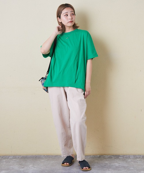 CUBE SUGAR（キューブシュガー）の「32s天竺バックロゴドルマンTシャツ（Tシャツ/カットソー・レディース・マルチ/ホワイト/グリーン/スミクロ/イエロー/ベージュ・M）」の8枚目の写真