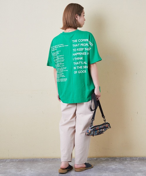 CUBE SUGAR（キューブシュガー）の「32s天竺バックロゴドルマンTシャツ（Tシャツ/カットソー・レディース・マルチ/ホワイト/グリーン/スミクロ/イエロー/ベージュ・M）」の10枚目の写真