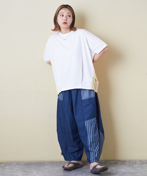 CUBE SUGAR（キューブシュガー）の「32s天竺バックロゴドルマンTシャツ（Tシャツ/カットソー・レディース・マルチ/ホワイト/グリーン/スミクロ/イエロー/ベージュ・M）」の12枚目の写真