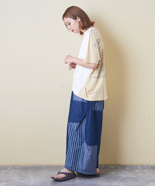 CUBE SUGAR（キューブシュガー）の「32s天竺バックロゴドルマンTシャツ（Tシャツ/カットソー・レディース・マルチ/ホワイト/グリーン/スミクロ/イエロー/ベージュ・M）」の13枚目の写真